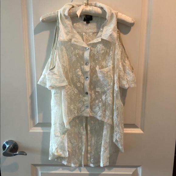 Blu Moon Lace Cold Shoulder Blouse - Picture 1 of 10